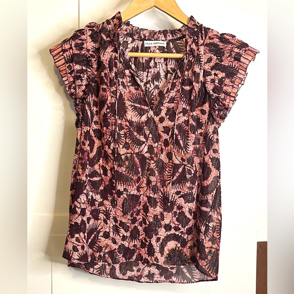 Ulla Johnson Women’s Size 4 “Dira” Silk Blend Ruffle Sleeve Top in Bordeaux